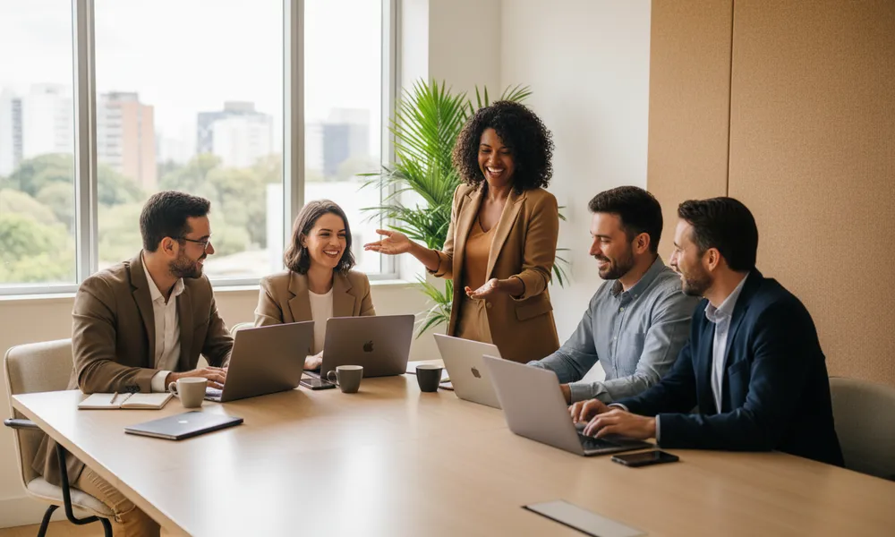 Equipe de empresa reunida em um escritório moderno